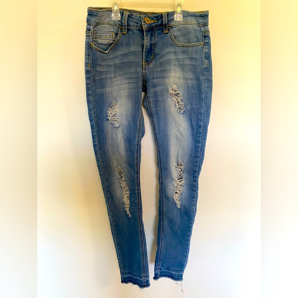 Indigo Rein Distressed Medium Wash Loose Anklet Denim Jeans Size 5